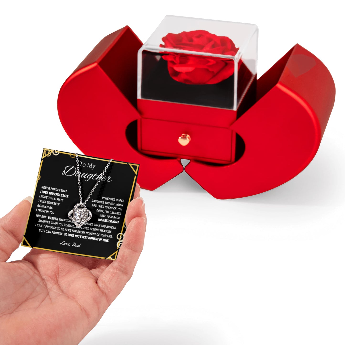 To My Daughter Red Heart Rose