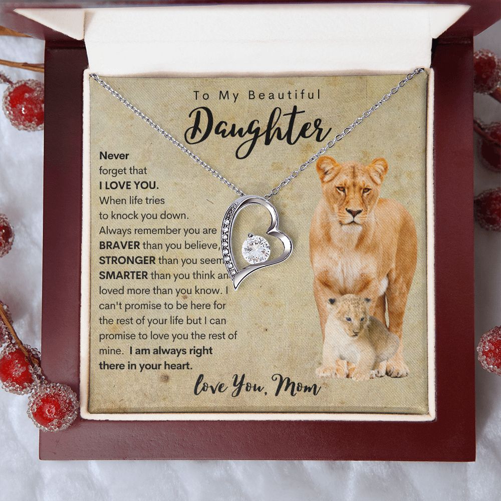 To My Daughter | Necklace from Mom | Gift for Daughter | Lion Necklace Gift | Fovever Love Necklace