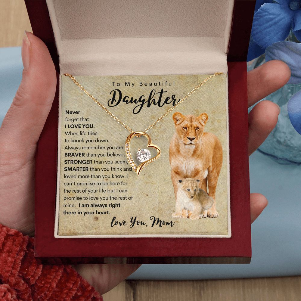 To My Daughter | Necklace from Mom | Gift for Daughter | Lion Necklace Gift | Fovever Love Necklace