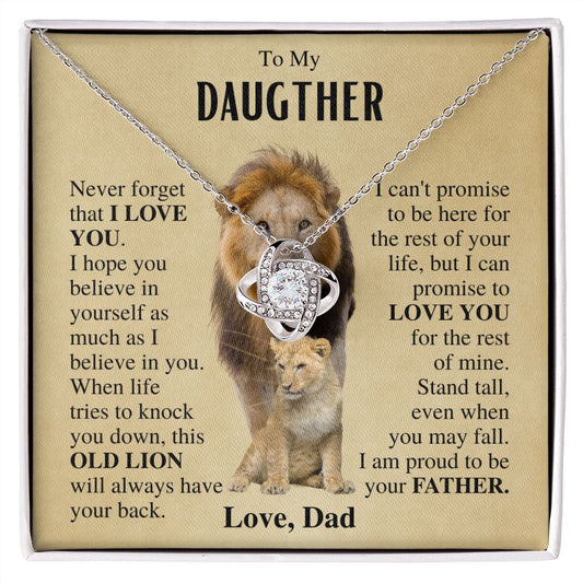 To My Daughter | Necklace from dad | Gift for Daughter | Lion Necklace Gift | Love Knot Necklace