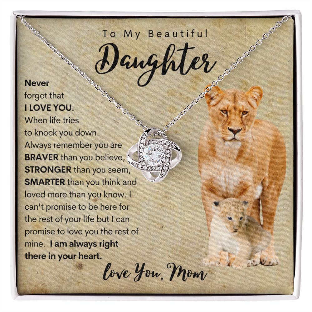 To My Daughter | Necklace from Mom | Gift for Daughter | Lion Necklace Gift | Love Knot Necklace