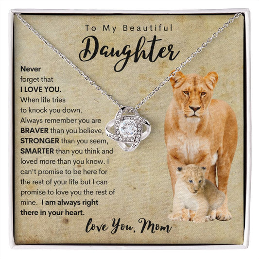 To My Daughter | Necklace from Mom | Gift for Daughter | Lion Necklace Gift | Love Knot Necklace