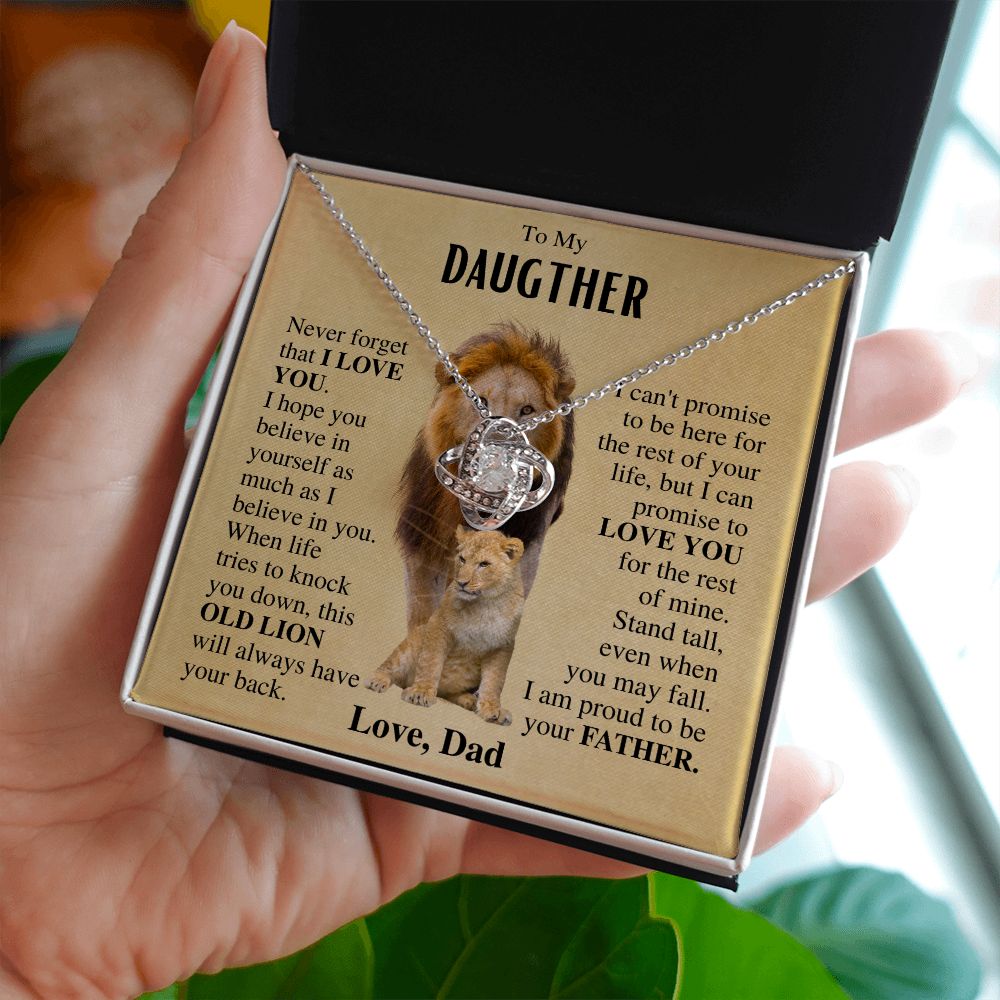 To My Daughter | Necklace from dad | Gift for Daughter | Lion Necklace Gift | Love Knot Necklace