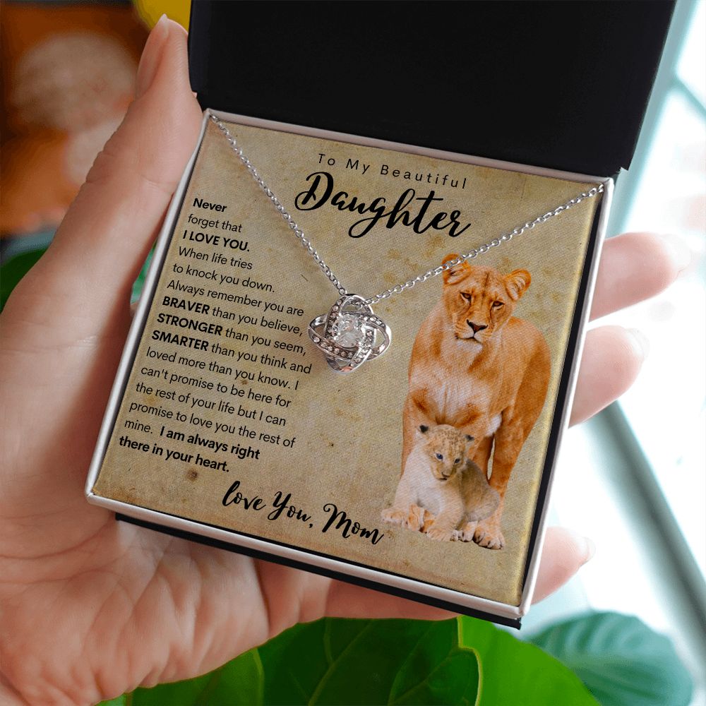 To My Daughter | Necklace from Mom | Gift for Daughter | Lion Necklace Gift | Love Knot Necklace