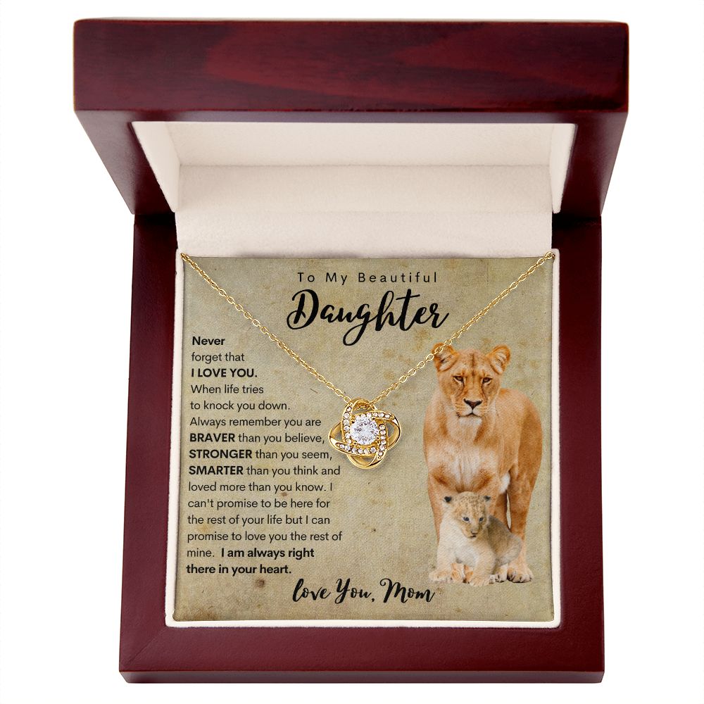 To My Daughter | Necklace from Mom | Gift for Daughter | Lion Necklace Gift | Love Knot Necklace