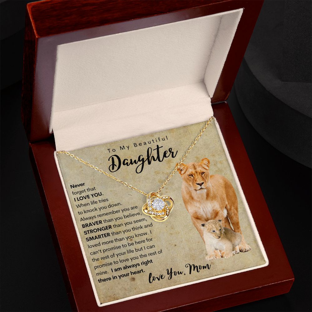 To My Daughter | Necklace from Mom | Gift for Daughter | Lion Necklace Gift | Love Knot Necklace