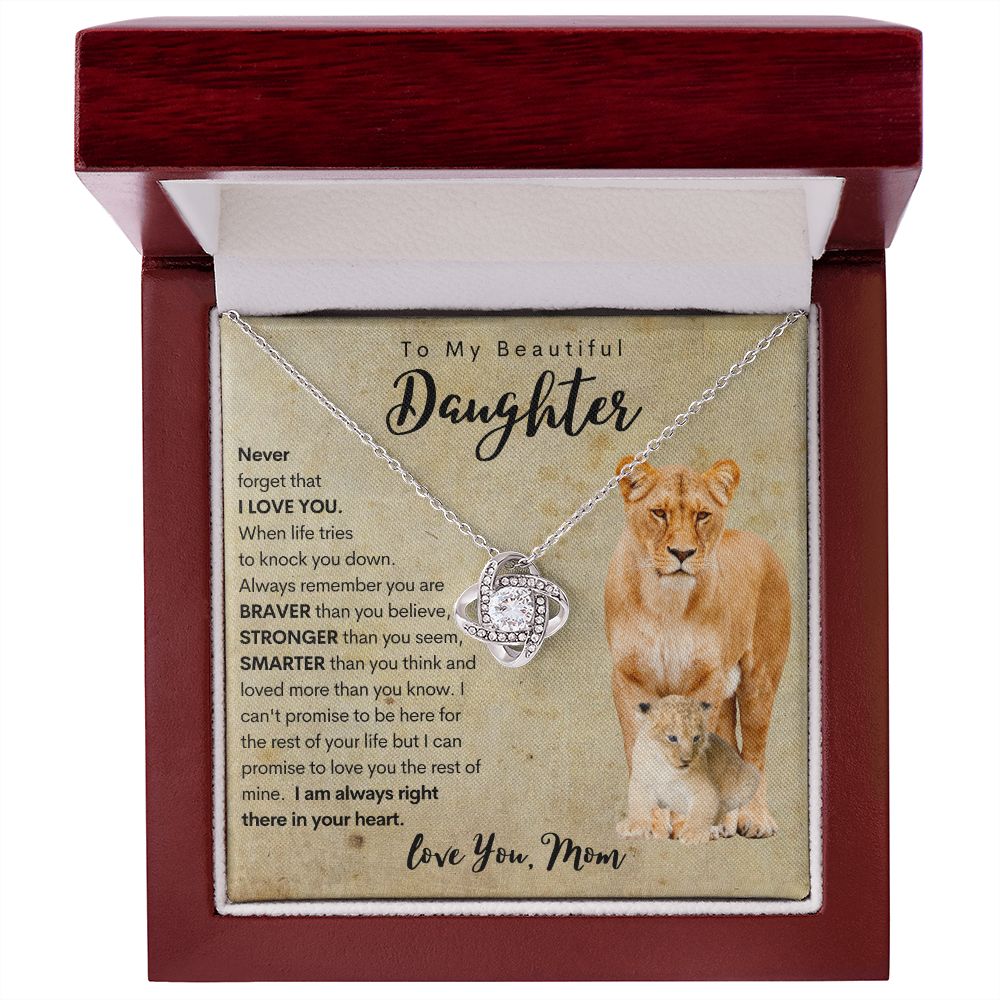 To My Daughter | Necklace from Mom | Gift for Daughter | Lion Necklace Gift | Love Knot Necklace