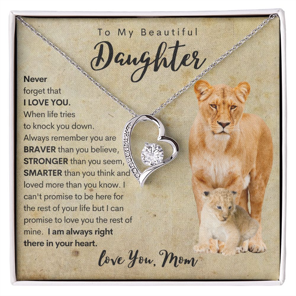To My Daughter | Necklace from Mom | Gift for Daughter | Lion Necklace Gift | Fovever Love Necklace