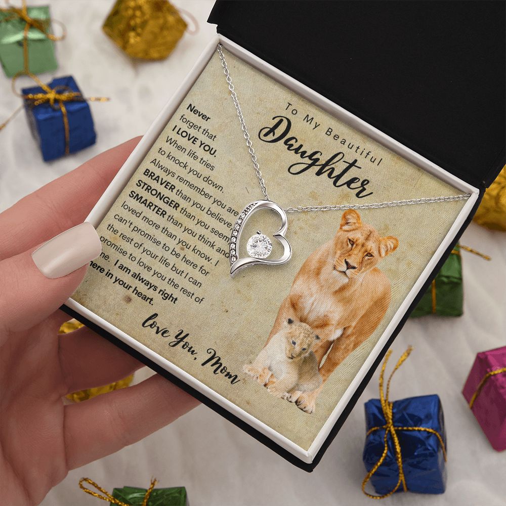 To My Daughter | Necklace from Mom | Gift for Daughter | Lion Necklace Gift | Fovever Love Necklace