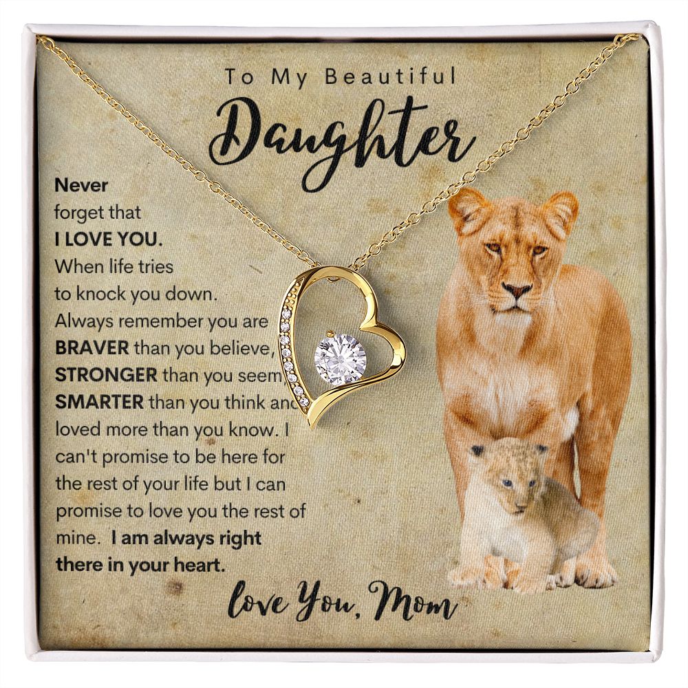 To My Daughter | Necklace from Mom | Gift for Daughter | Lion Necklace Gift | Fovever Love Necklace