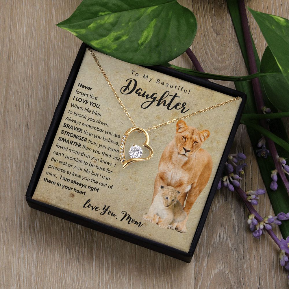 To My Daughter | Necklace from Mom | Gift for Daughter | Lion Necklace Gift | Fovever Love Necklace