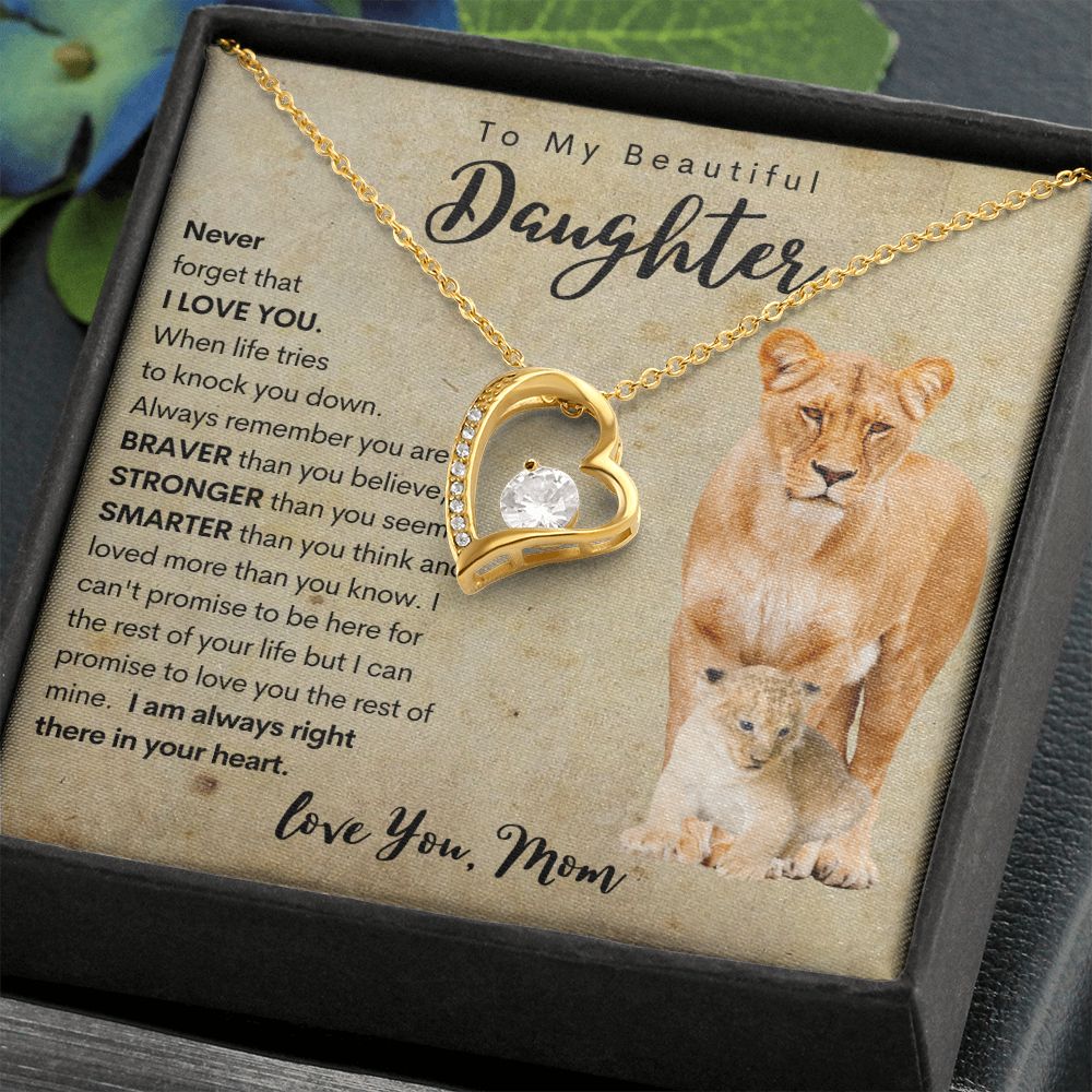 To My Daughter | Necklace from Mom | Gift for Daughter | Lion Necklace Gift | Fovever Love Necklace